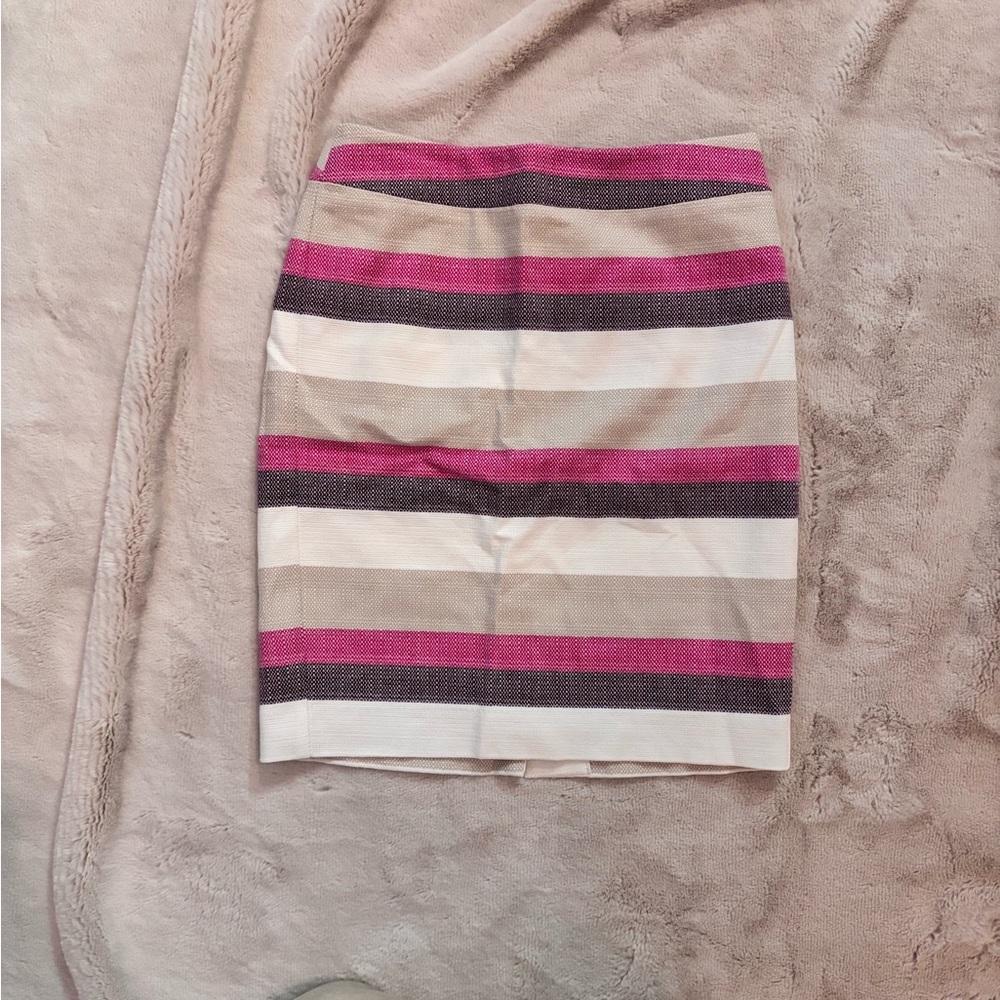 Ann Taylor Pink and Beige Striped Pencil Skirt